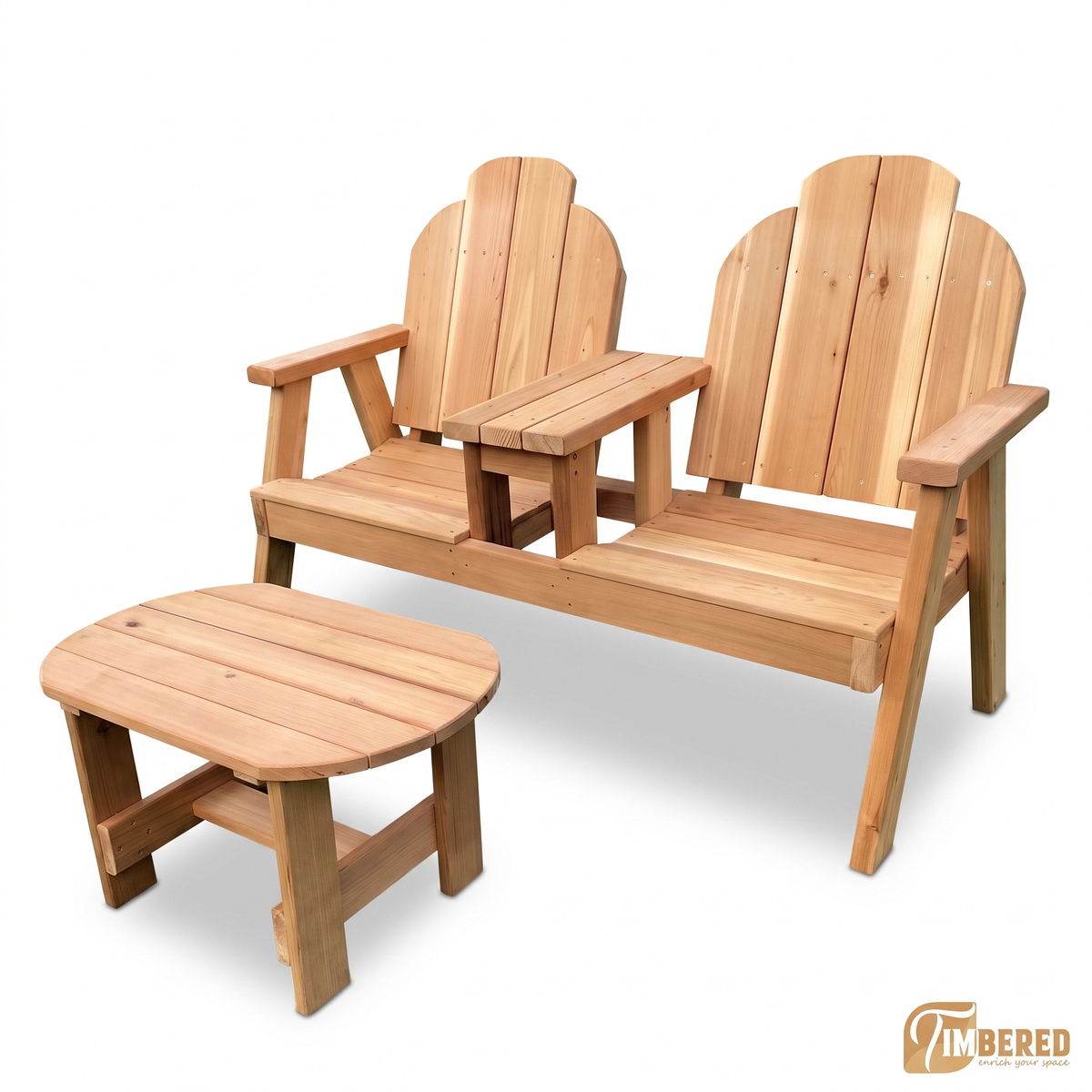 Cedar Companion Bench with Table - white background