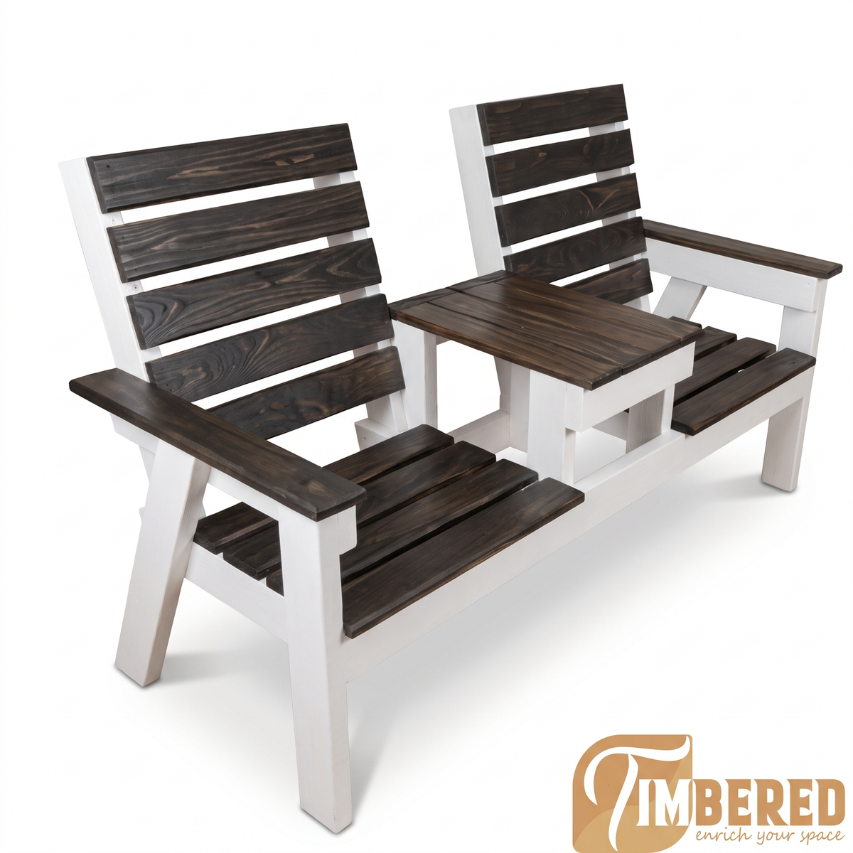 Two-Tone Slat Companion Bench - white background