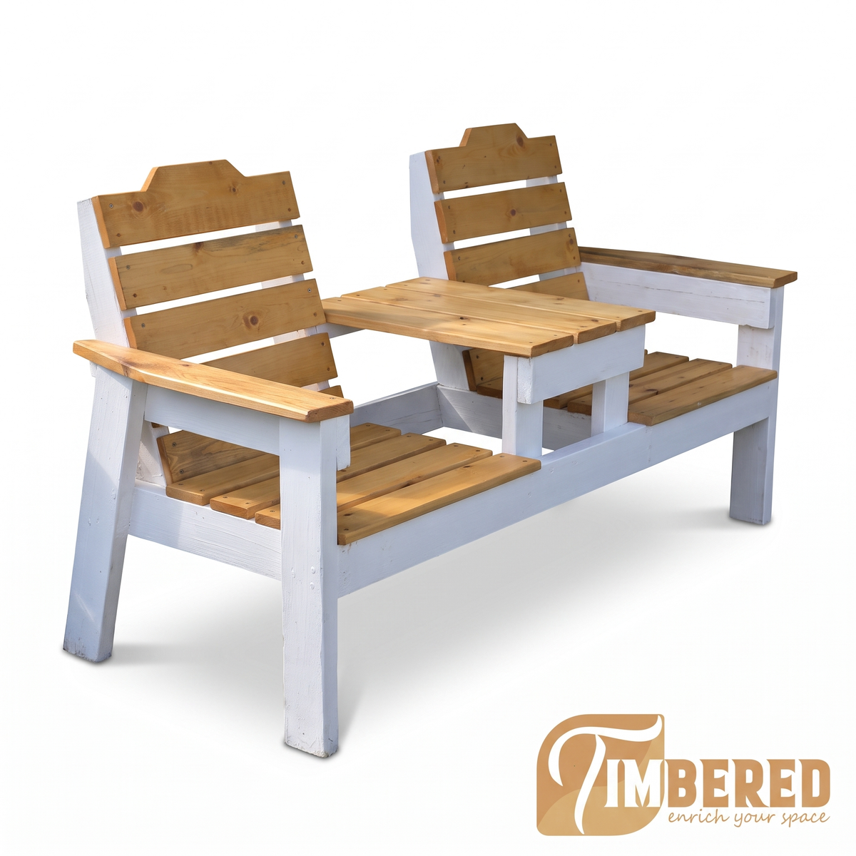 Rustic White Duo Bench - white background