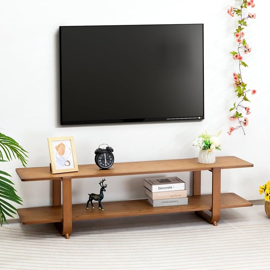 Rounded-Leg Bamboo TV Bench