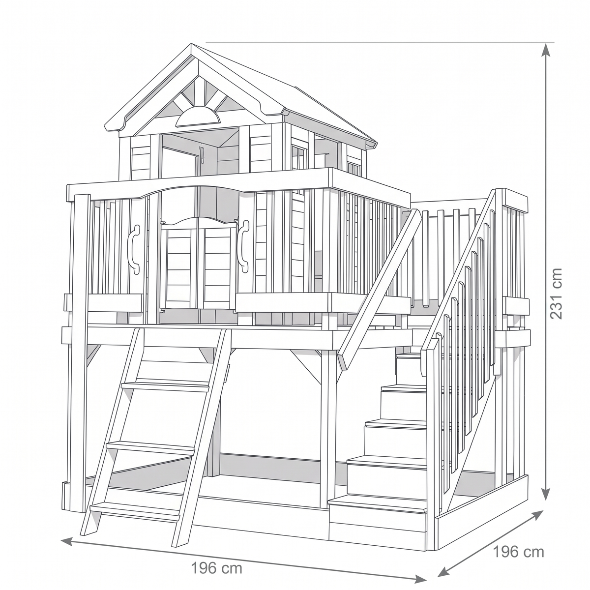 Twin-Access Treehouse Playhouse - dimensions