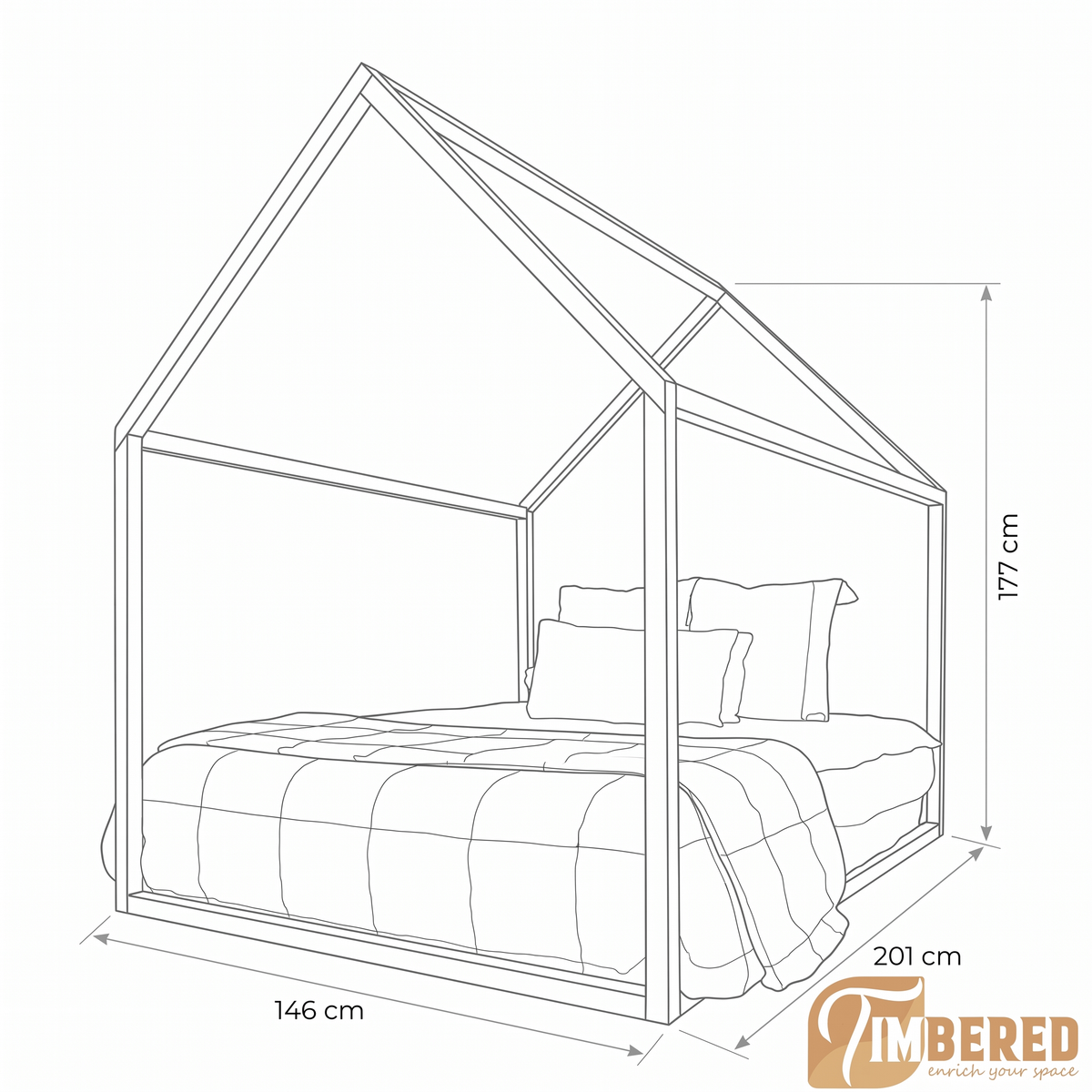 Montessori House Floor Bed – dimensions sketch