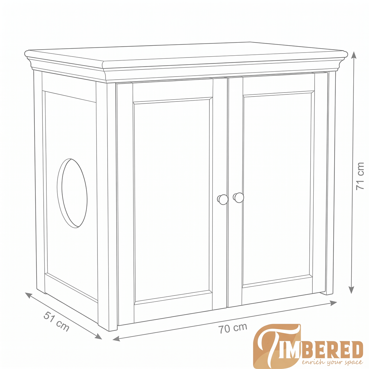 Hidden Litter Box Cabinet – dimensions sketch