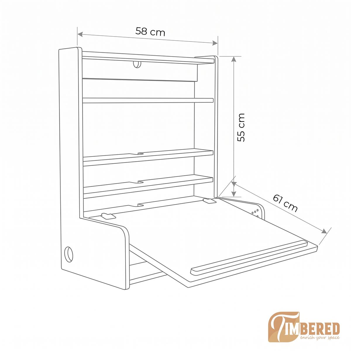 Fold-Down Wall Desk – dimensions sketch