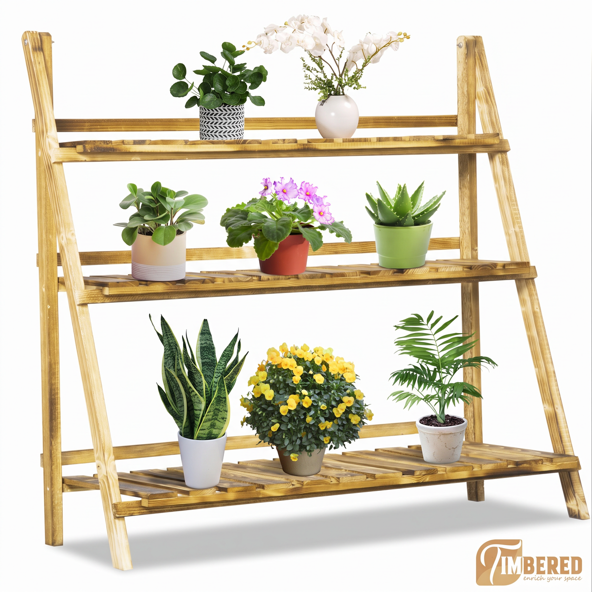 Tiered Ladder Plant Stand – white background