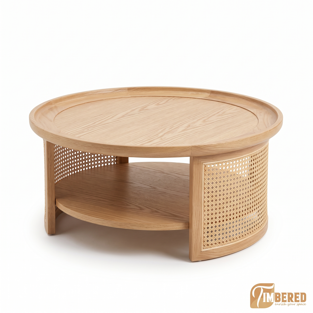 Round Rattan Coffee Table - white background