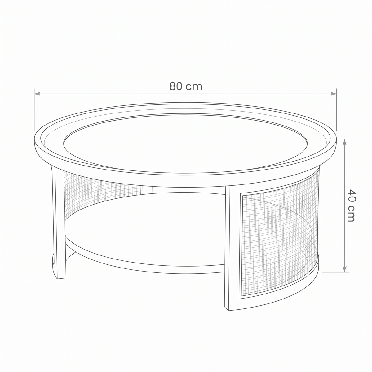 Round Rattan Coffee Table - dimensions