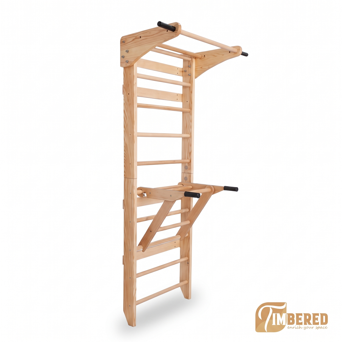 Pine Wall Bars with Pull-Up & Dip Station - white background