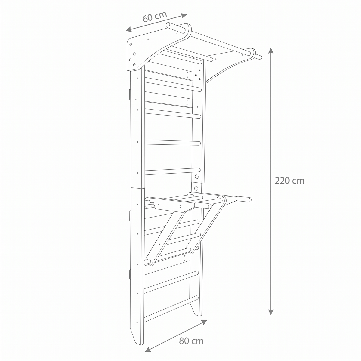 Pine Wall Bars with Pull-Up & Dip Station - dimensions